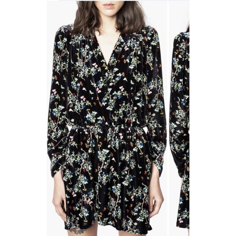 Zadig & Voltaire Reveal Velvet Blossom Dress Size Large Silk Blend floral